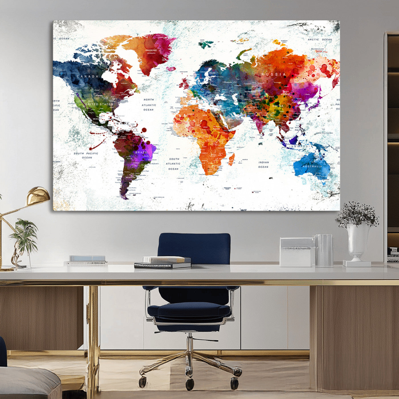 73167-MGV-CV-36X24-Push Pin World Map Canvas Print – Framed Travel Map Wall Art for Couples, Anniversary Gift, Modern Home or Office Decor