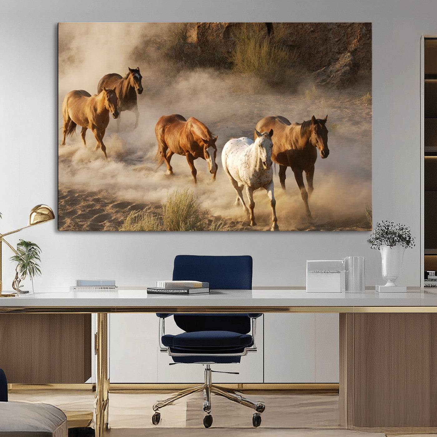 -Large Wall Art 5 Horses Running on Sand Canvas Print