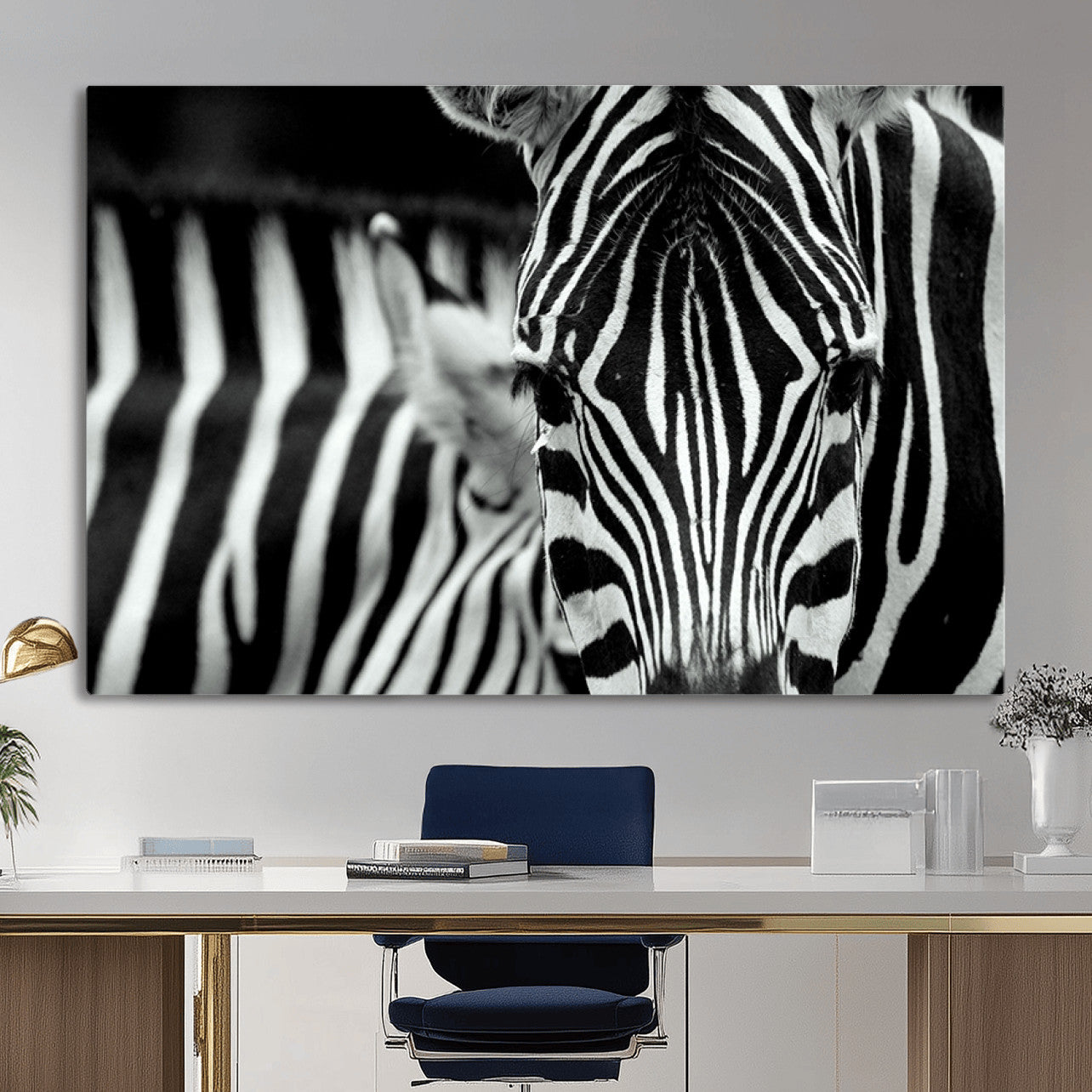 MGV-CV-36X24 - Zebra Wall Art – Close Up Black and White Animal Print, Bold Safari Decor for Living Room, Office, or Bedroom