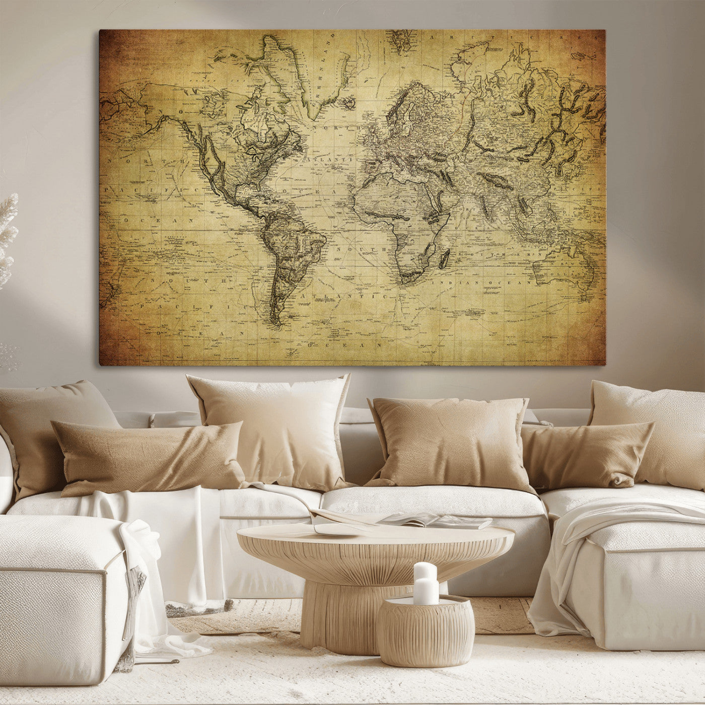 -Push Pin World Map Canvas Print – Travel Tracker Wall Art for Couples, Perfect Anniversary Gift for Home or Office Decor