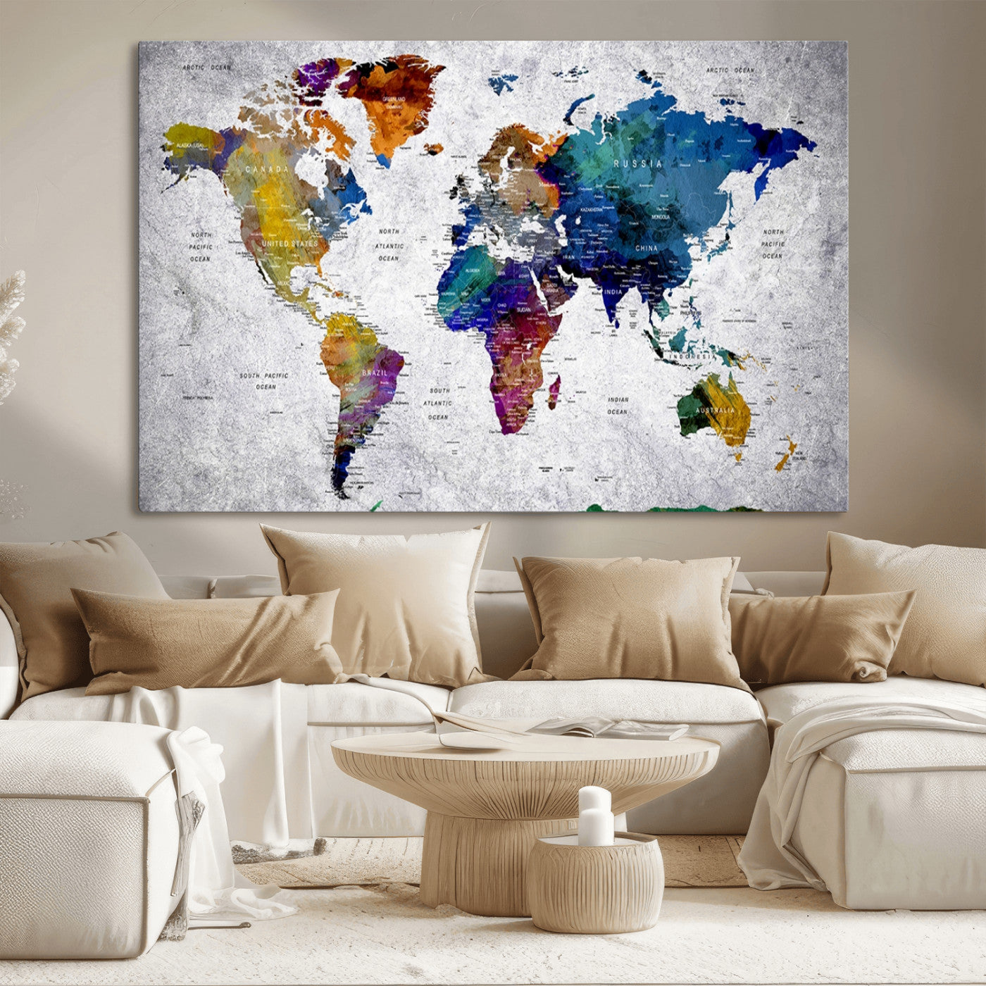 73670-MGV-CV-36X24-Push Pin World Map Canvas Print – Travel Tracker Wall Art for Couples, Perfect Anniversary Gift for Home or Office Decor
