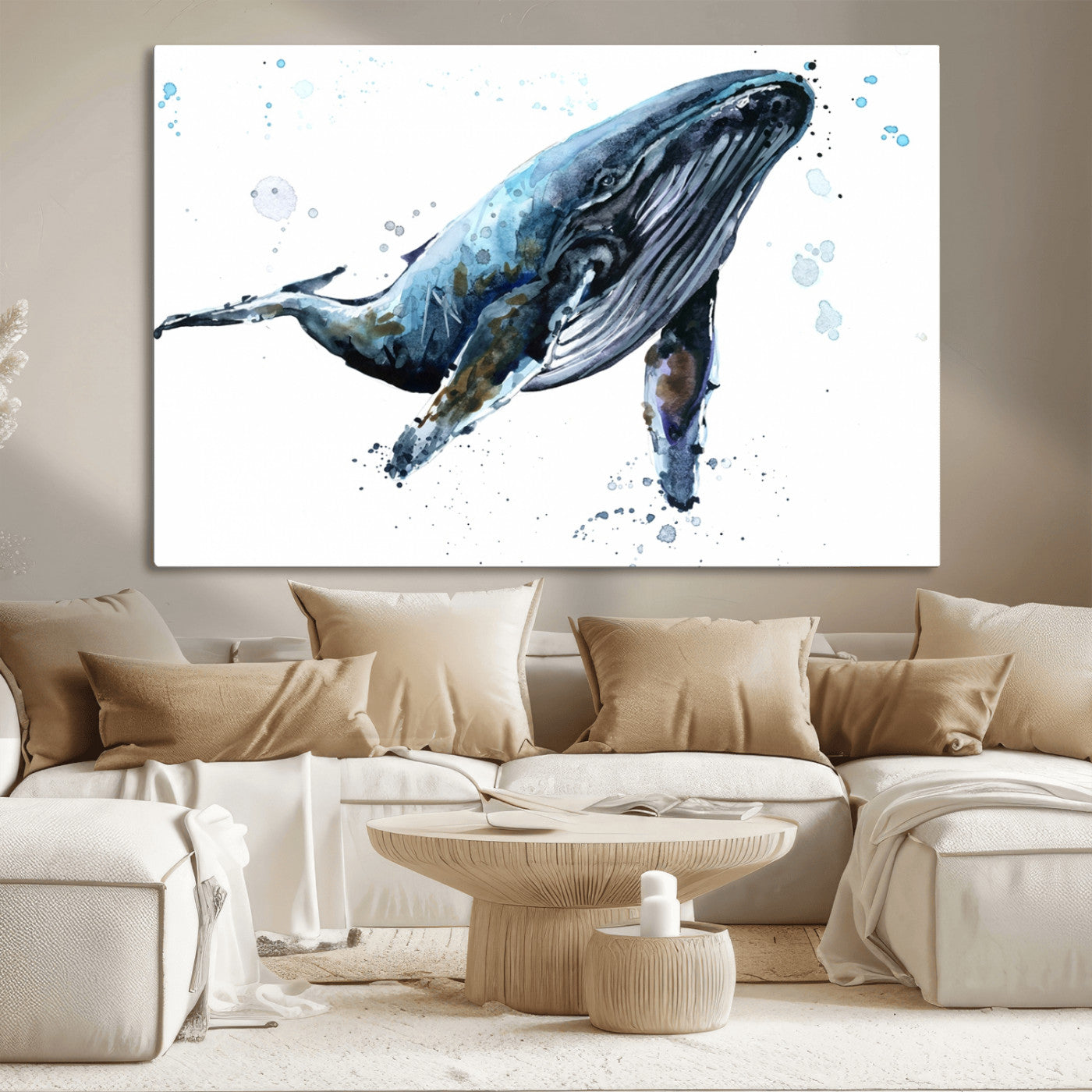 -Watercolor Whale Wall Art Canvas Print