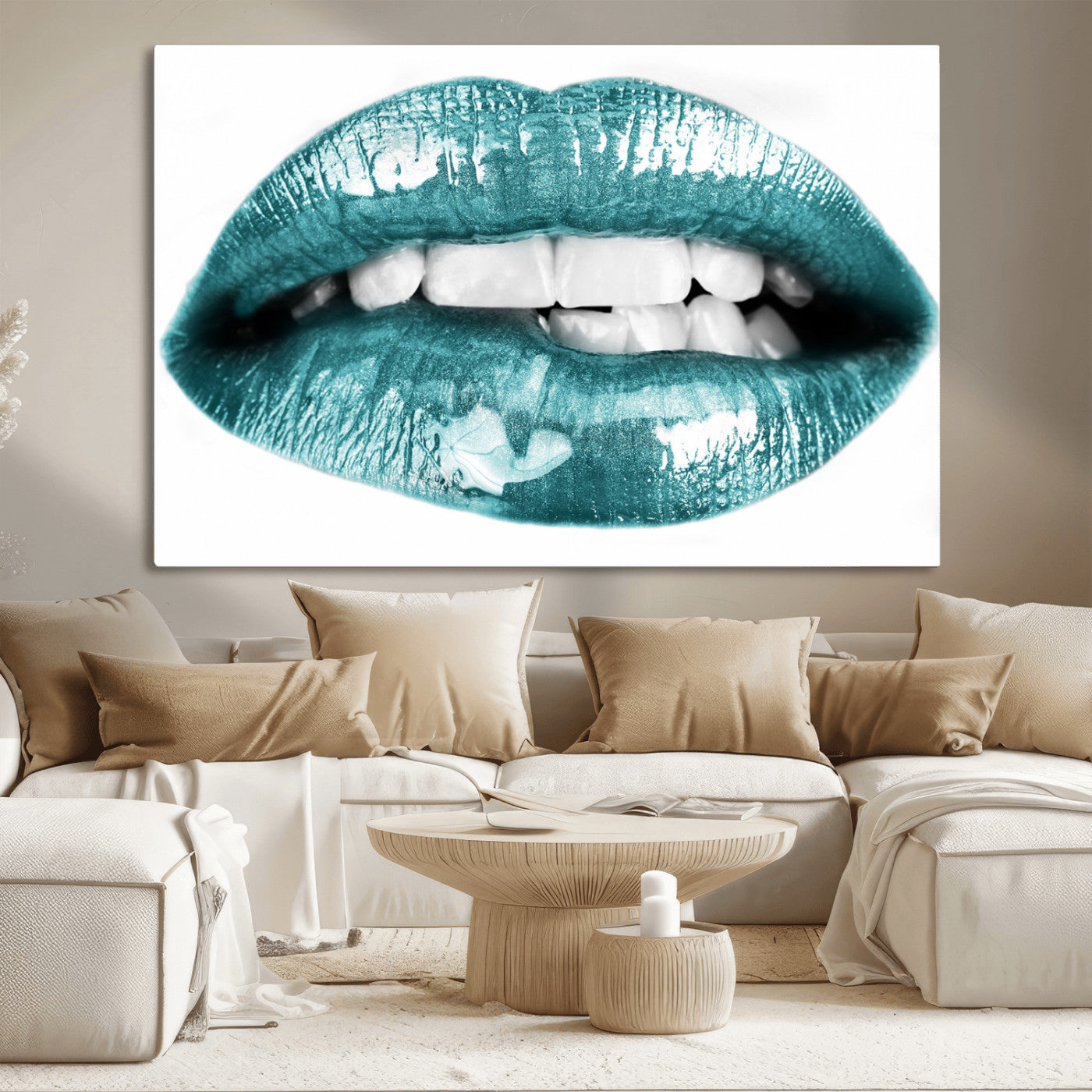 -Blue Lips Wall Art Canvas Print