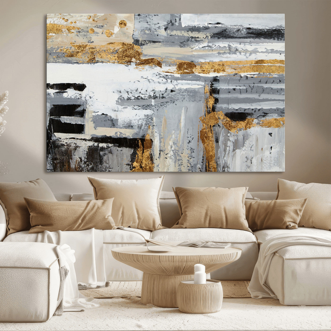 43177-MGV-CV-36X24-Abstract Painting Canvas Wall Art Print Paint Drip Art Brush Strokes Gray Artwork