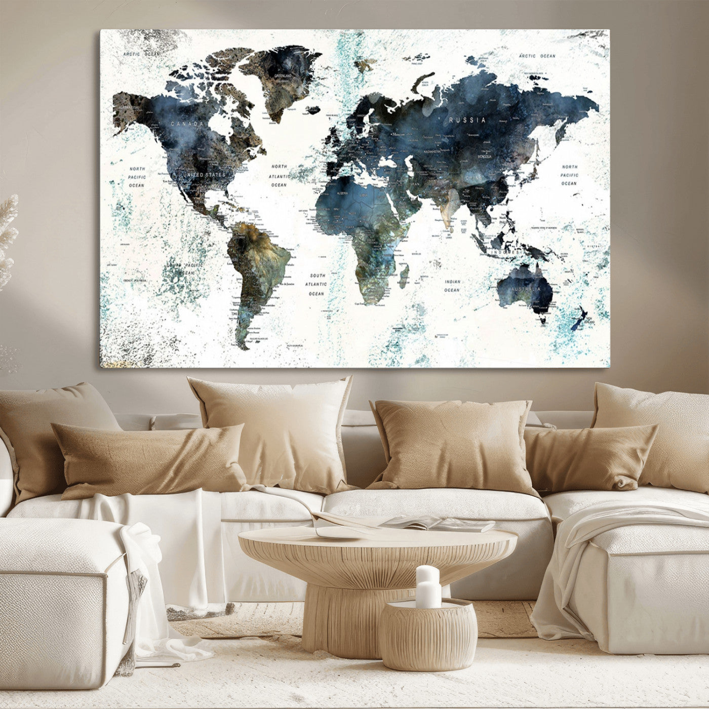 75398-MGV-CV-36X24-Push Pin World Map Canvas Print – Travel Tracker Wall Art for Couples, Perfect Anniversary Gift for Home or Office Decor