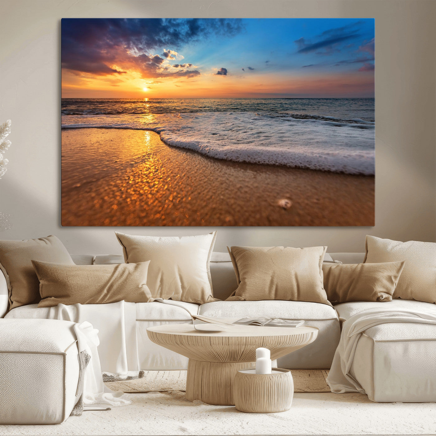 -Sunset and Beach at Night Wall Art Canvas Print
