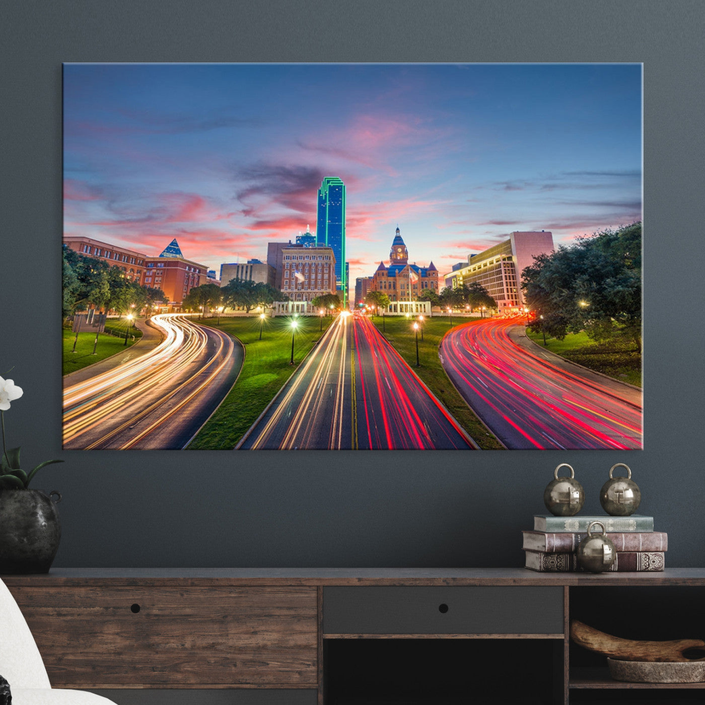 -Dallas City Lights Large Wall Art Dallas Cityscape Canvas Print Framed Living Room Decor