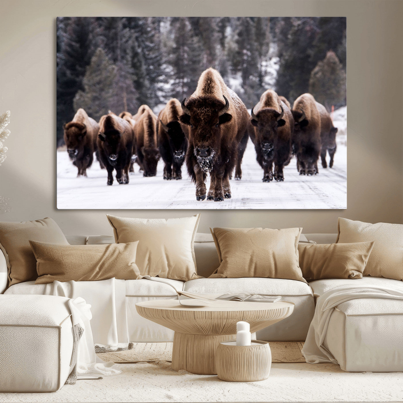 66871-MGV-CV-36X24-Bison Wall Art Canvas Print- Bison Herd Canvas Wall Art – Majestic Wildlife Photography – Framed and