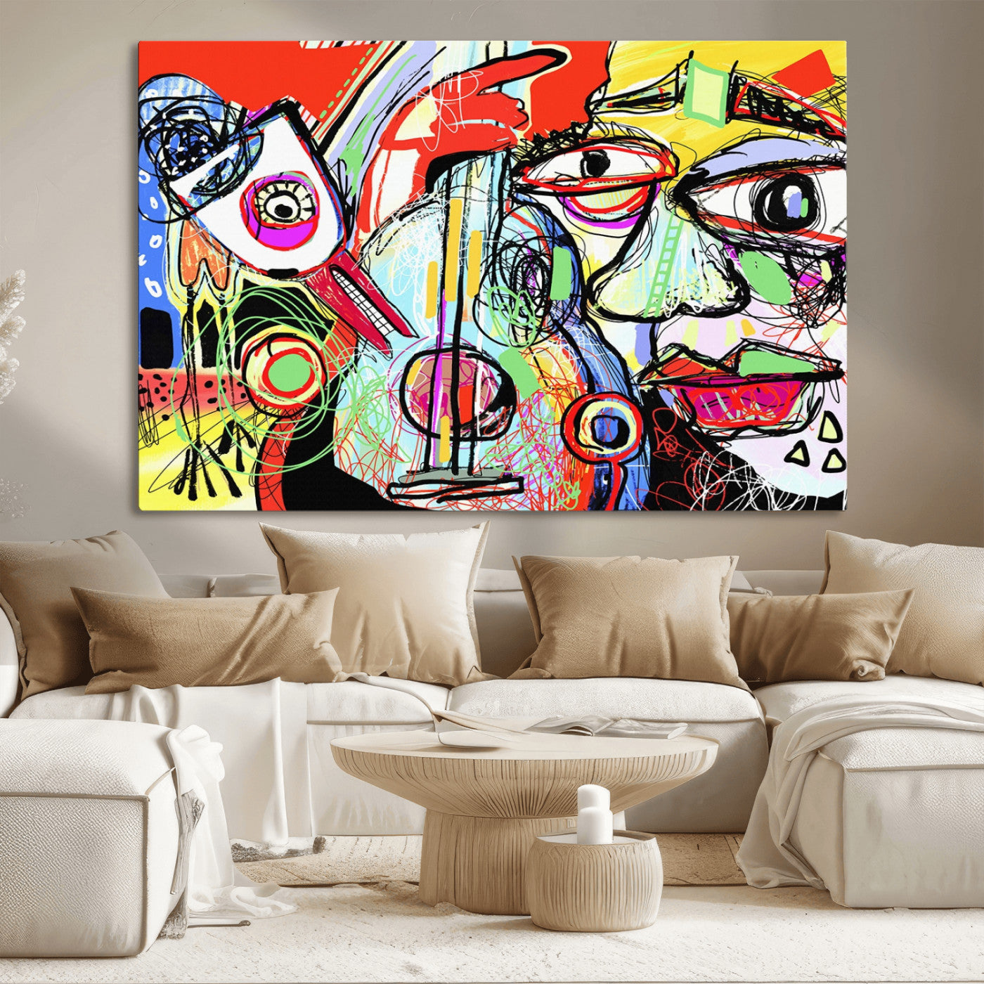 37796-MGV-CV-36X24-Picasso Style Art Abstract Canvas Wall Art Print , Colorful Abstract Artwork