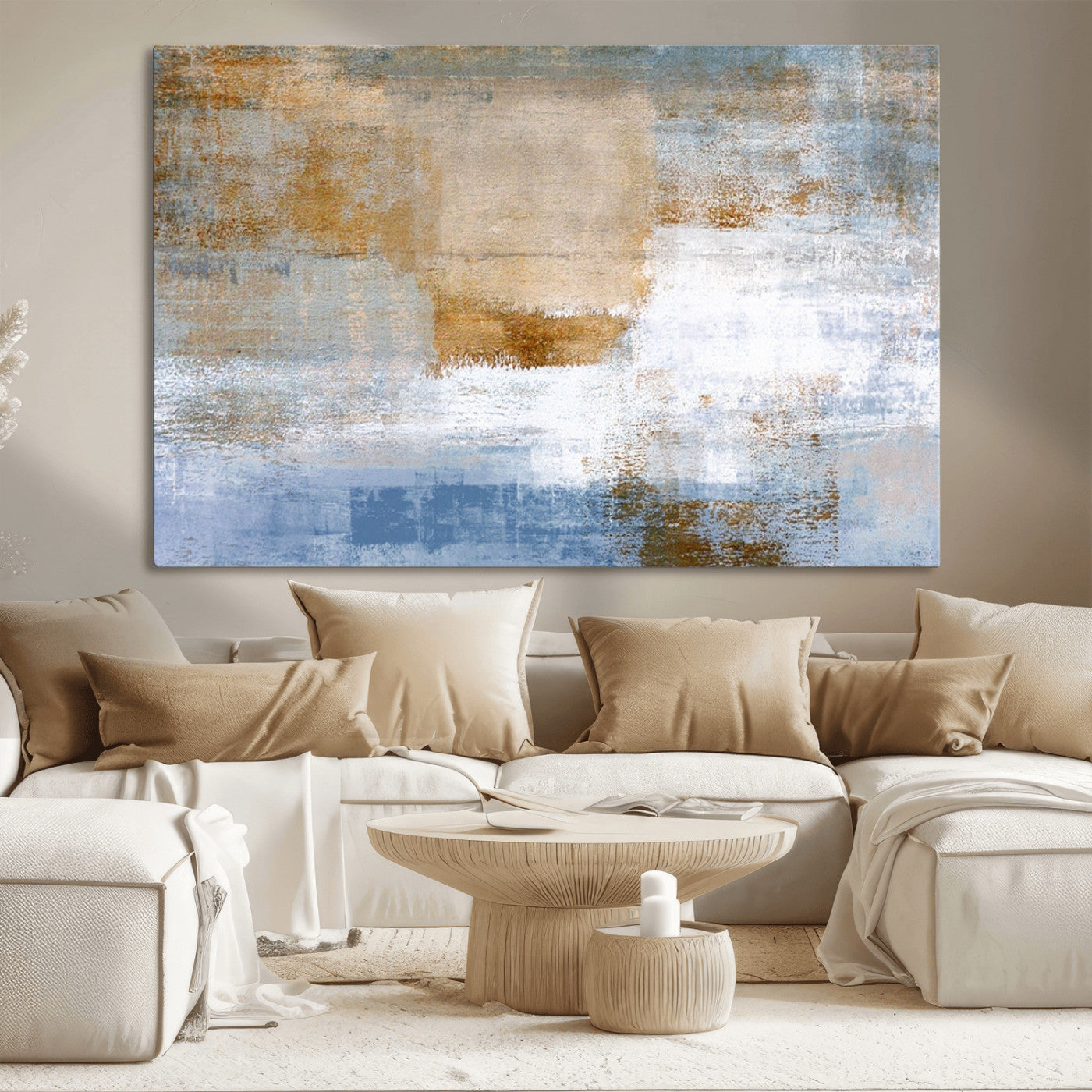 72354-MGV-CV-36X24-Blue Multi Panel Abstract Wall Art Canvas, Abstract Blue and Gold Canvas Print
