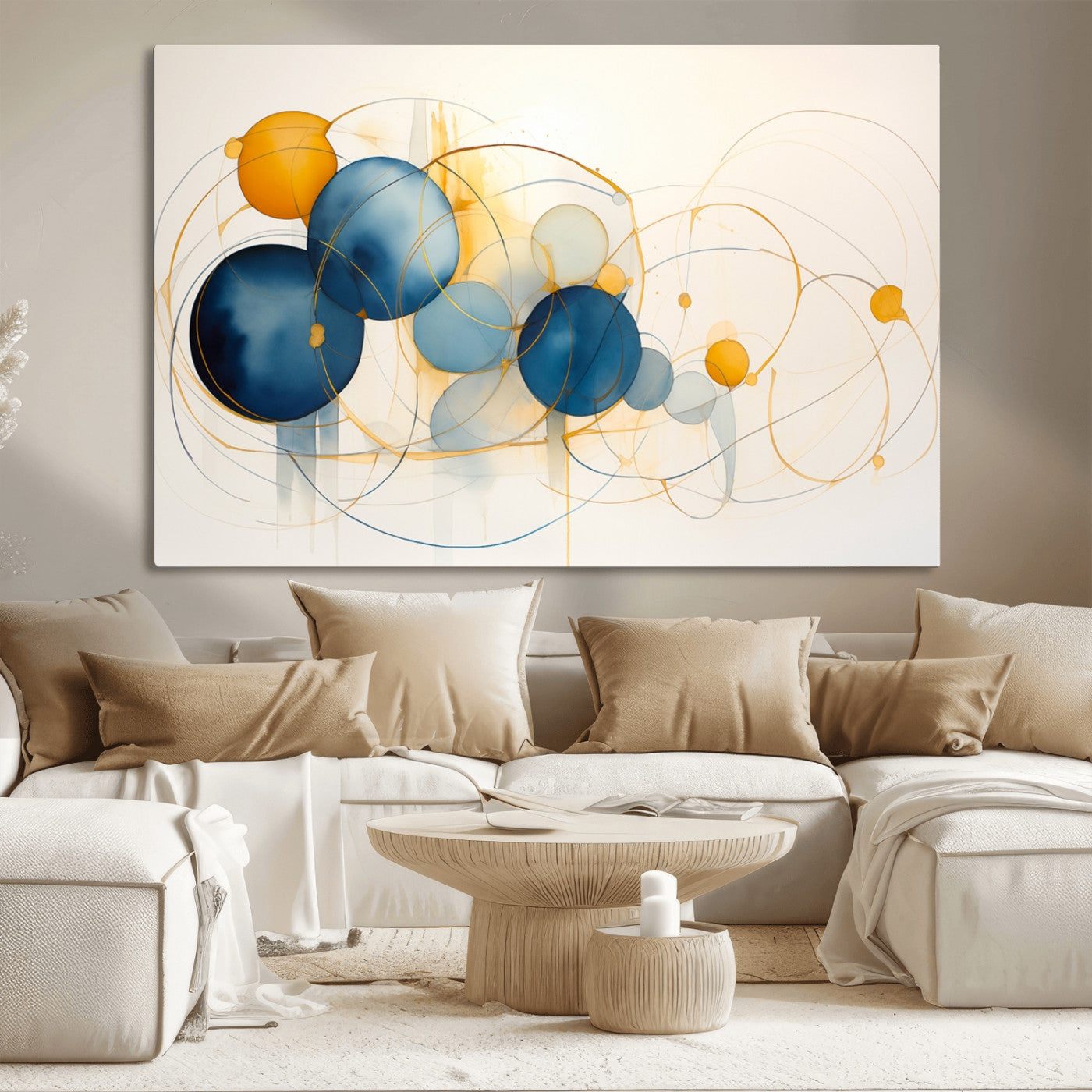 36188-MGV-CV-36X24-Geometric Blue Orange Abstract Wall Art Canvas, Geometric Blue Orange Canvas Print