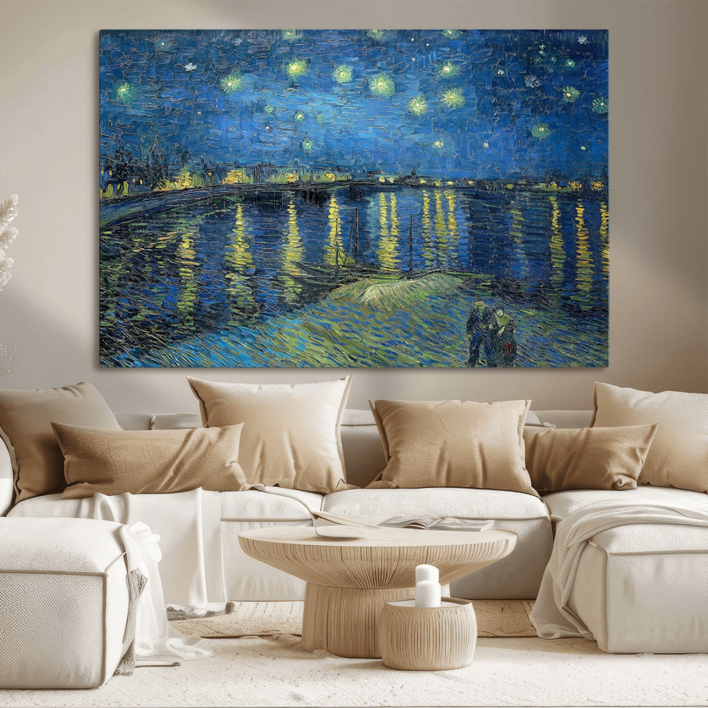 94605-MGV-CV-36X24-Vincent van Gogh Starry Night over the Rhone Abstract Wall Art Canvas, Starry Night Canvas Print