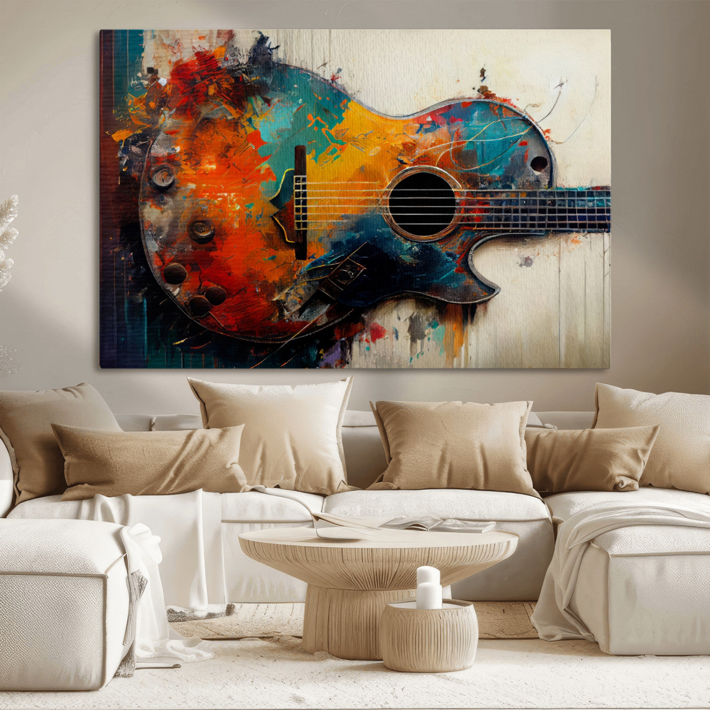 -Abstract Guitar Wall Art Canvas | Vibrant Music-Inspired Art for Living Room or Studio | Colorful