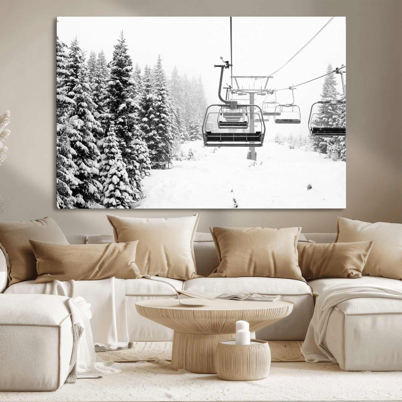 70609-MGV-CV-36X24-Ski Wall Art - Ski Lift Wall Art Canvas Print Snow Covered Spruce Trees Winter Wall Art Ski Skier