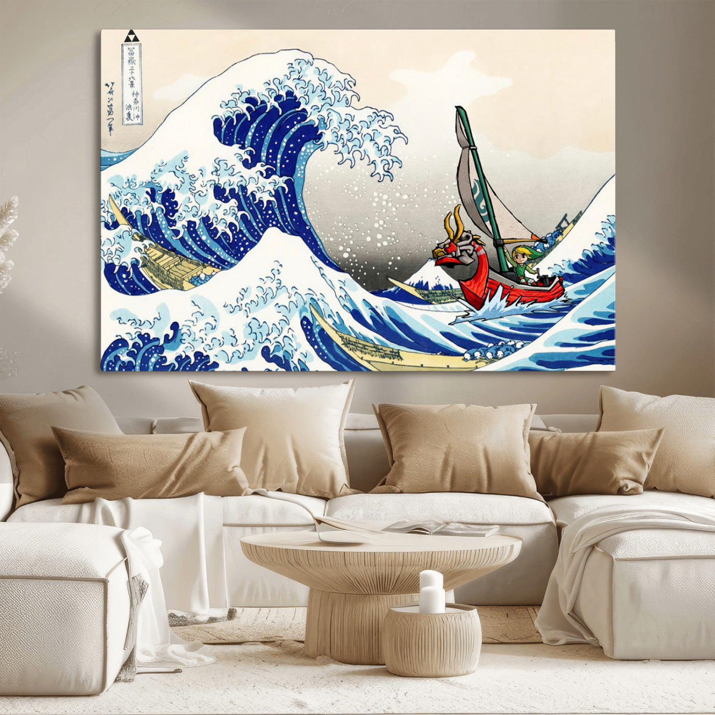 19450-MGV-CV-36X24-Katsushika Hokusai Kanagawa Giant Wave Wall Art Canvas Print | Iconic Japanese Art for Living Room