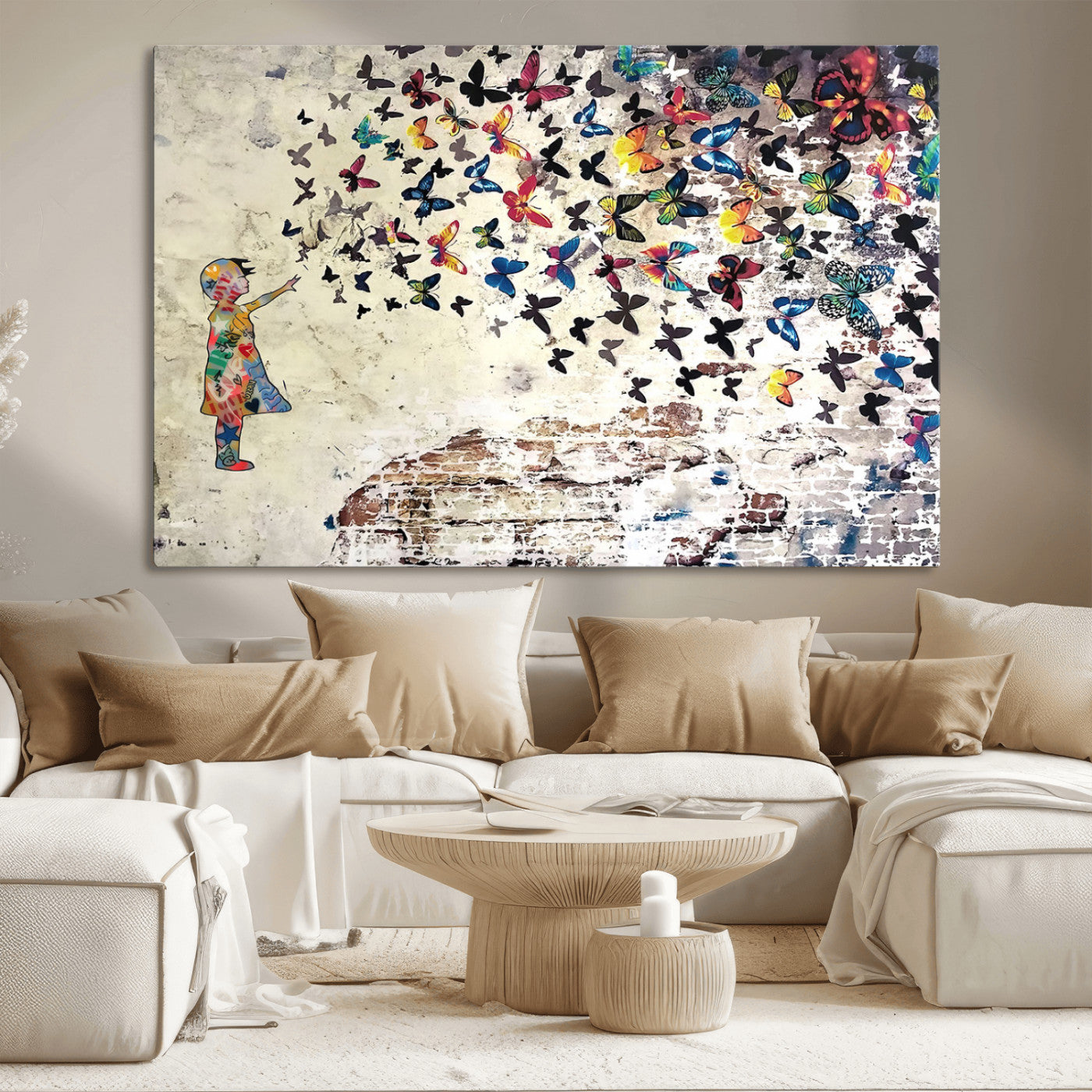 65208-MGV-CV-36X24-Banksy Wall Art - Banksy Girl Butterfly Graffiti Wall Art Canvas Print - Butterfly Girl and Freedom