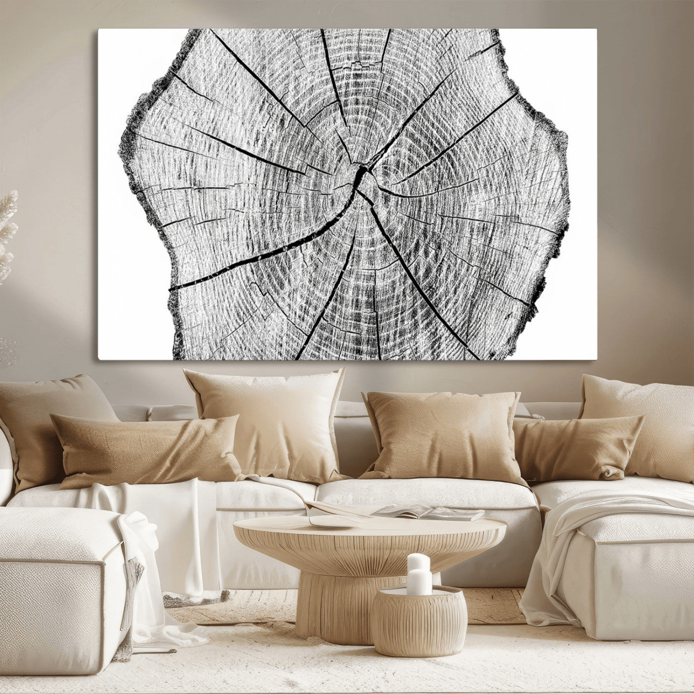 98709-MGV-CV-36X24-Rustic Tree Ring Wall Art Canvas Print – Framed and Ready to Hang – Perfect for Nature-Inspired and