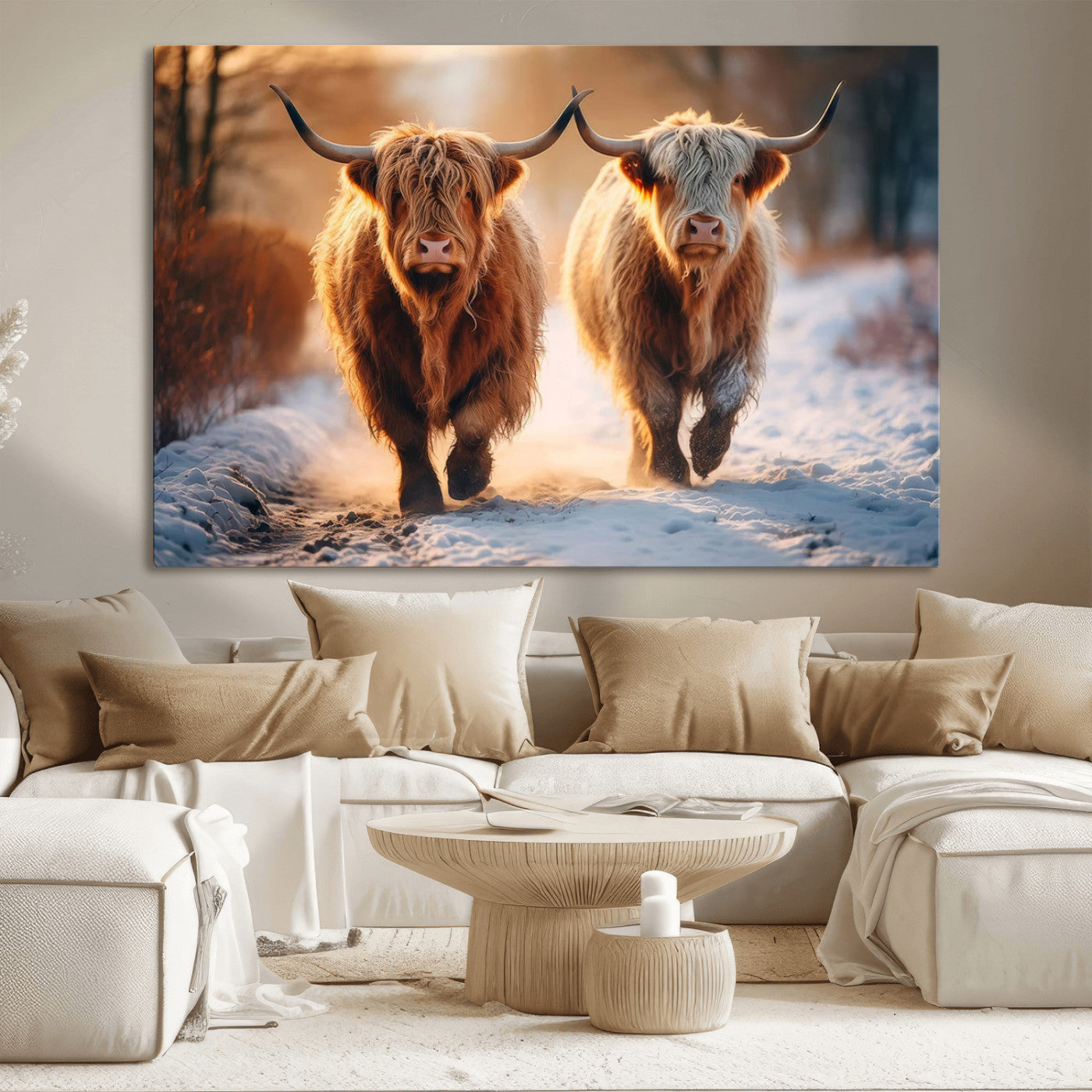 94810-MGV-CV-36X24-Scottish Highland Cow Horn Farm Wall Art Canvas Print