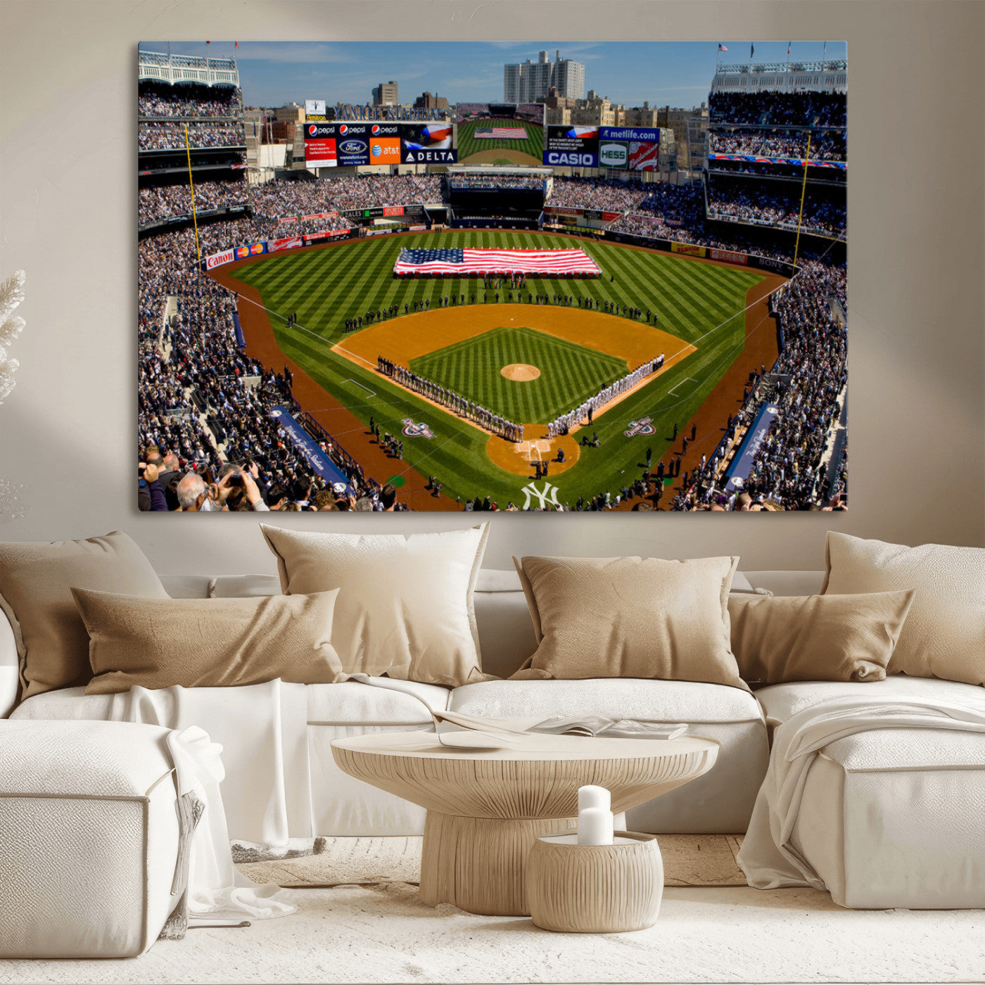 20879-MGV-CV-36X24-Yankee Stadium New York Wall Art Print | 3-Panel Canvas Print of Yankees Baseball Stadium | Large