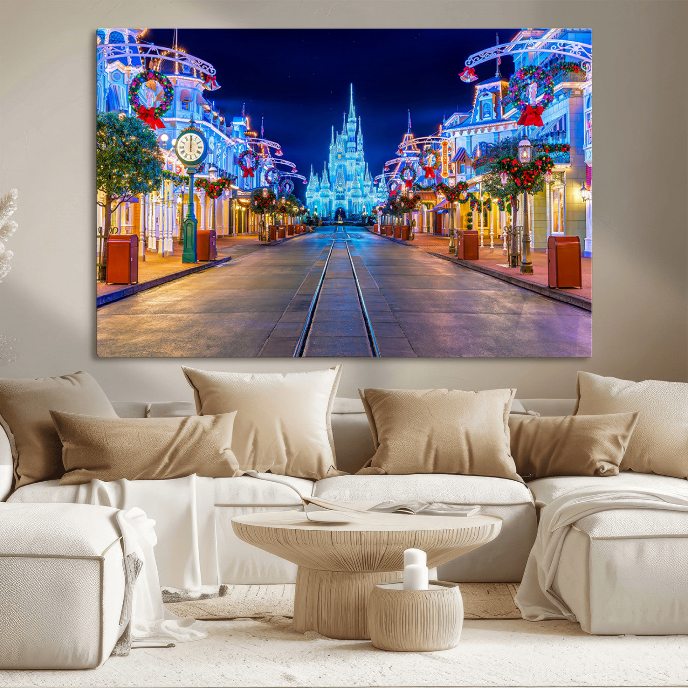 12470-MGV-CV-36X24-Disney Castle Wall Art – Large Magic Kingdom Canvas Artwork, Fairytale Design, Kids Room Christmas Decor for Home, Office