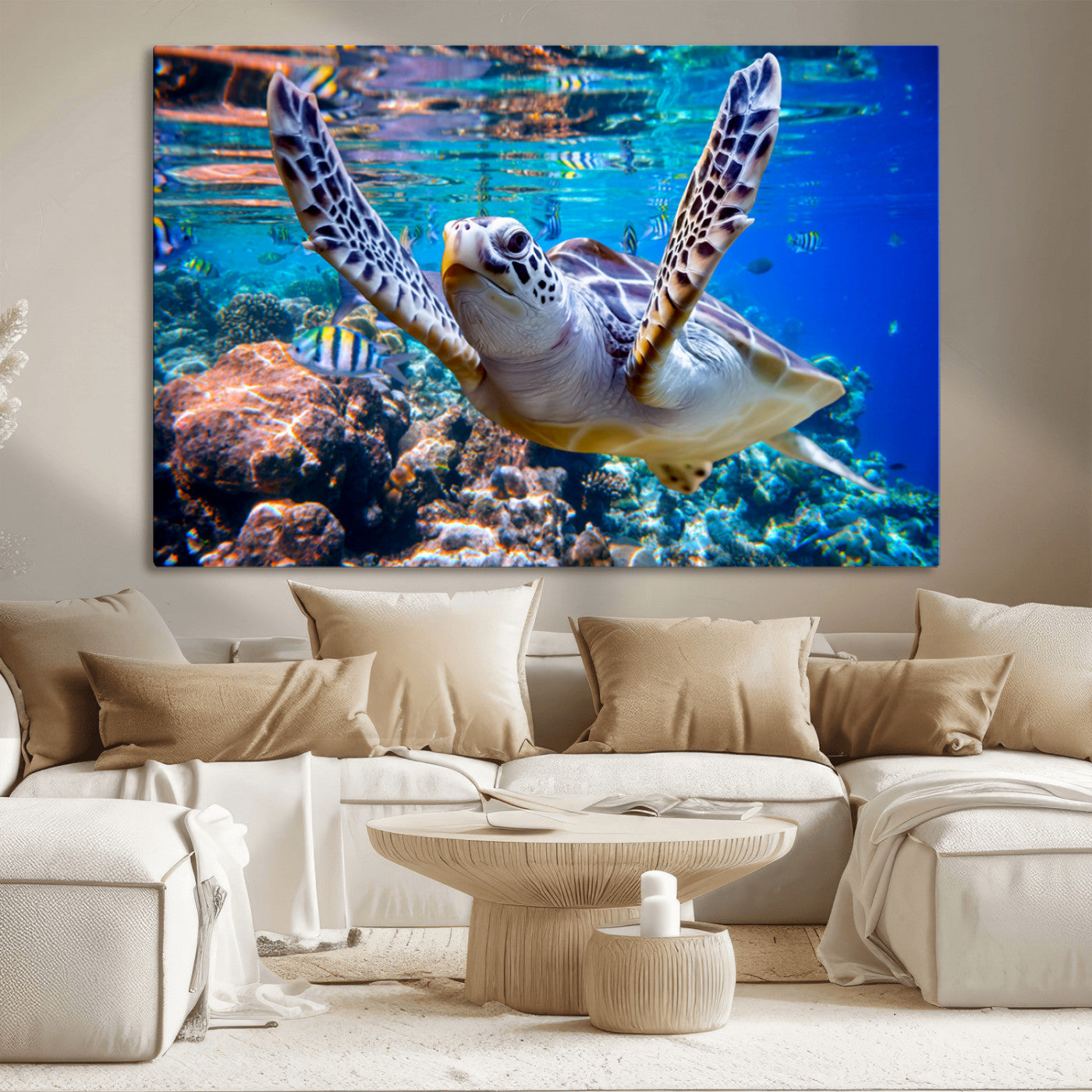 12683-MGV-CV-36X24-Underwater Sea Turtle Wall Art Canvas Print – Vibrant Ocean Coral Reef Décor, Ready to Hang