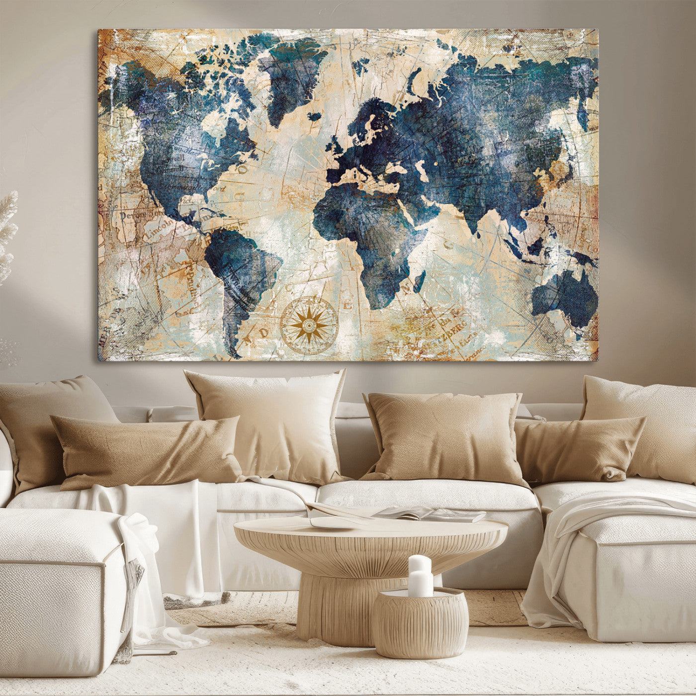 84561-MGV-CV-36X24-Push Pin World Map Canvas Print – Framed Wall Art for Couples, Travel Tracker Map, Anniversary Gift for Home Decor