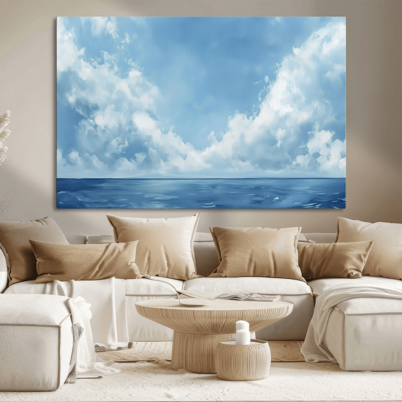 57554-MGV-CV-36X24-Abstract Ocean Print Artwork- Serene Blue Ocean Canvas Wall Art - Minimalist Ocean and Sky Canvas