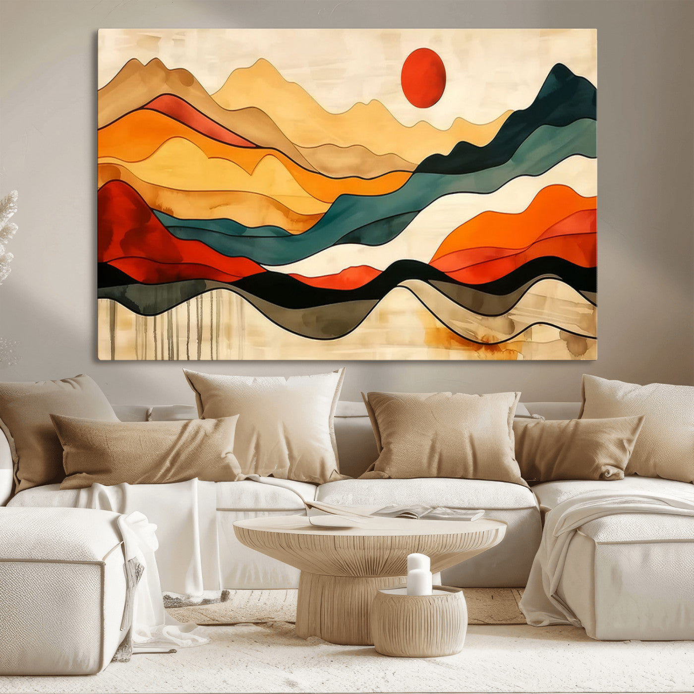 23241-MGV-CV-36X24-Mid Century Wall Art Print - Abstract Woodland Print - Modern Art Panoramic Mountain Wall Art