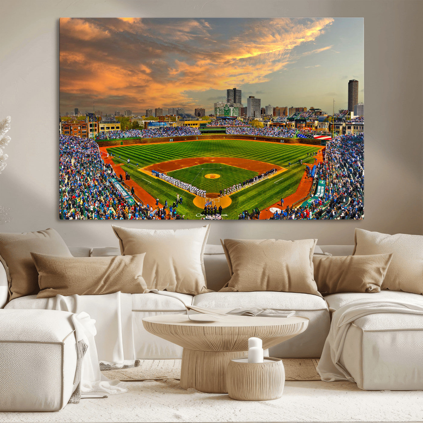 45635-MGV-CV-36X24-Chicago Wrigley Field Canvas Wall Art - Iconic Baseball Stadium Art Print - Wrigley Field Chicago