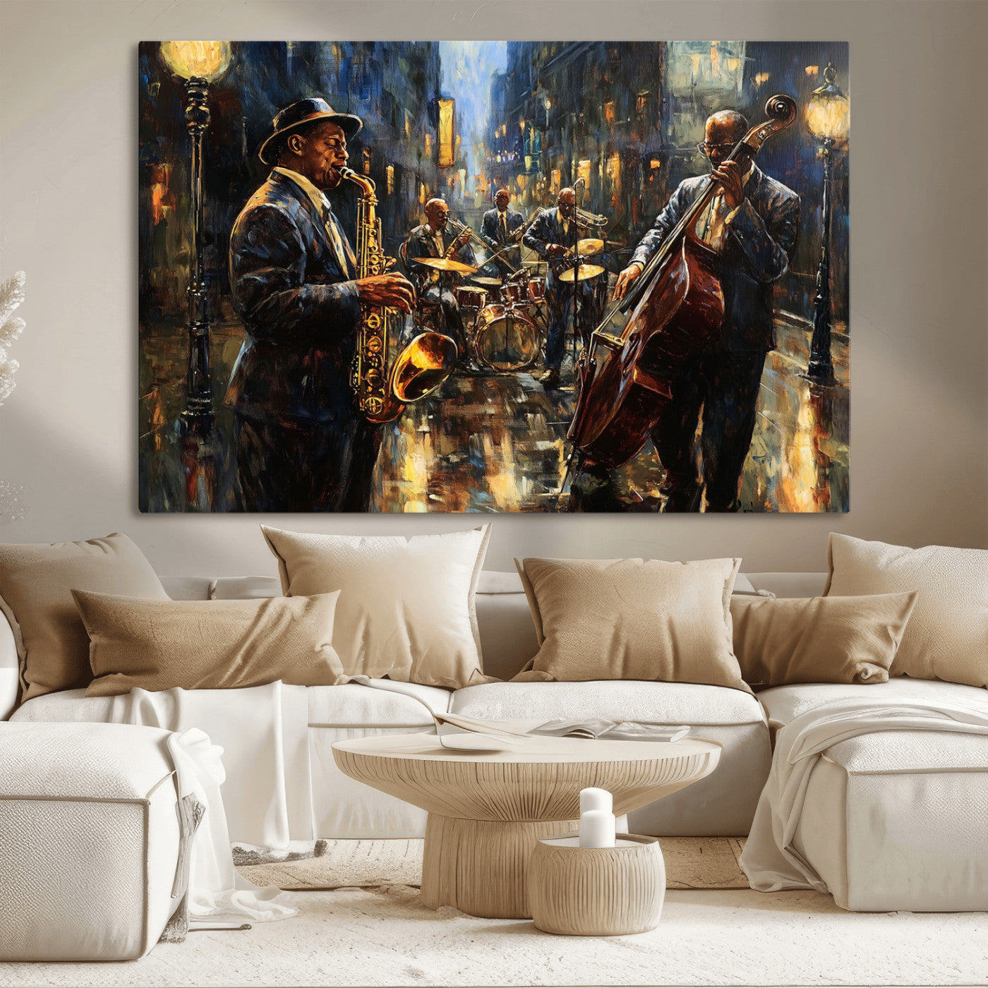 36990-MGV-CV-36X24-Jazz Canvas Wall Art Print - Abstract African American Music Art - Framed Posters for Living Room or