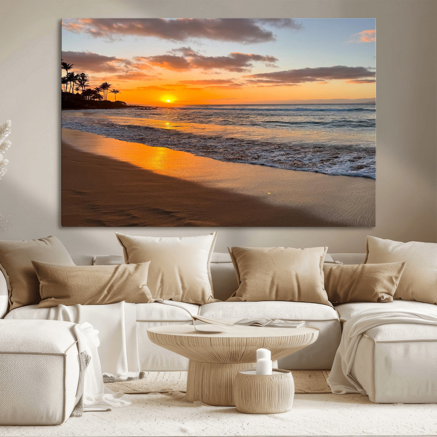 Nadir-MGV-CV-36X24-Sunset Wall Art Print - Stunning Beach Sunset Canvas Artwork for Elegant Home or Office Coastal