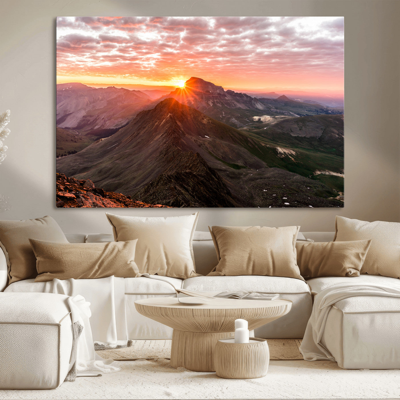 MGV-CV-36X24 - Majestic Sunrise Wall Art – Canvas Print of Rugged Mountain Peaks, Vibrant Sky, Serene Landscape, Nature Decor for Home or Office