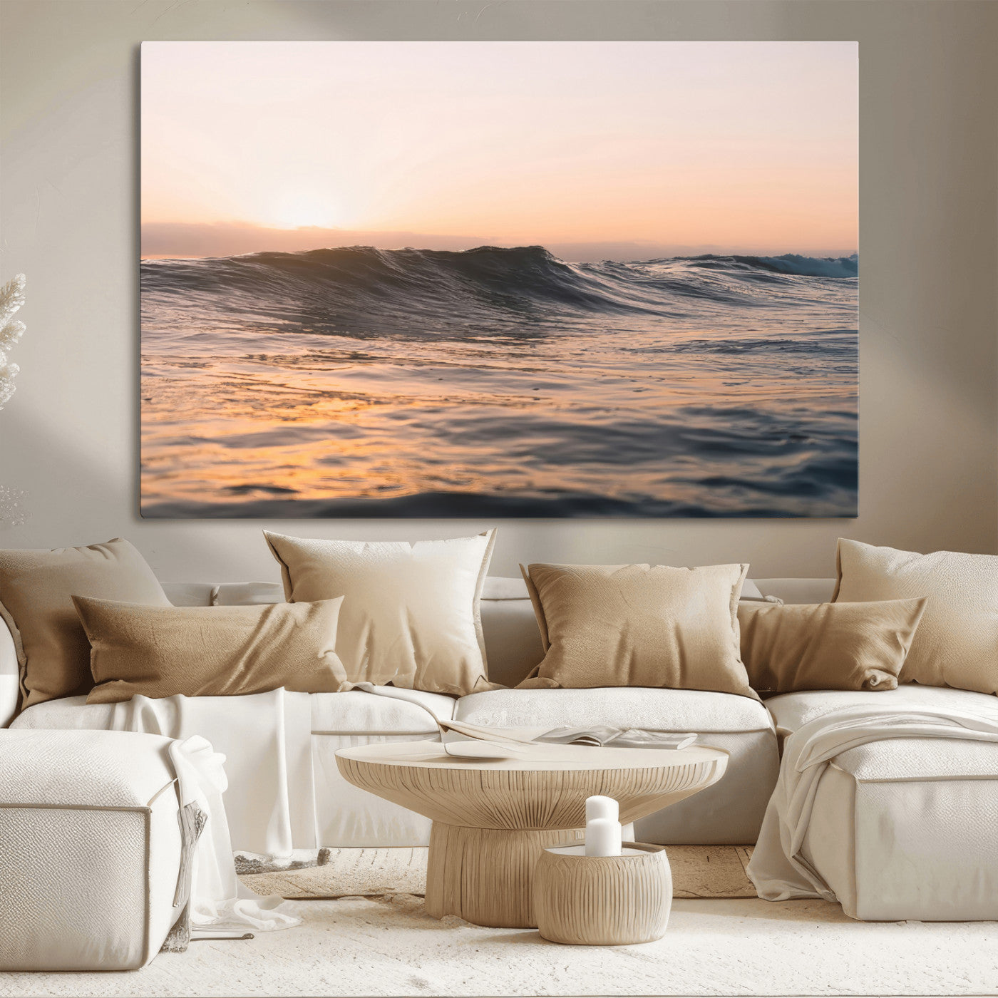 46299358-MGV-CV-36X24 - Golden Sunset Ocean Wall Art – Tranquil Waves & Peaceful Horizon Canvas Print, Soft Light and Evening Glow for Serene Beach, Home or Nature Decor