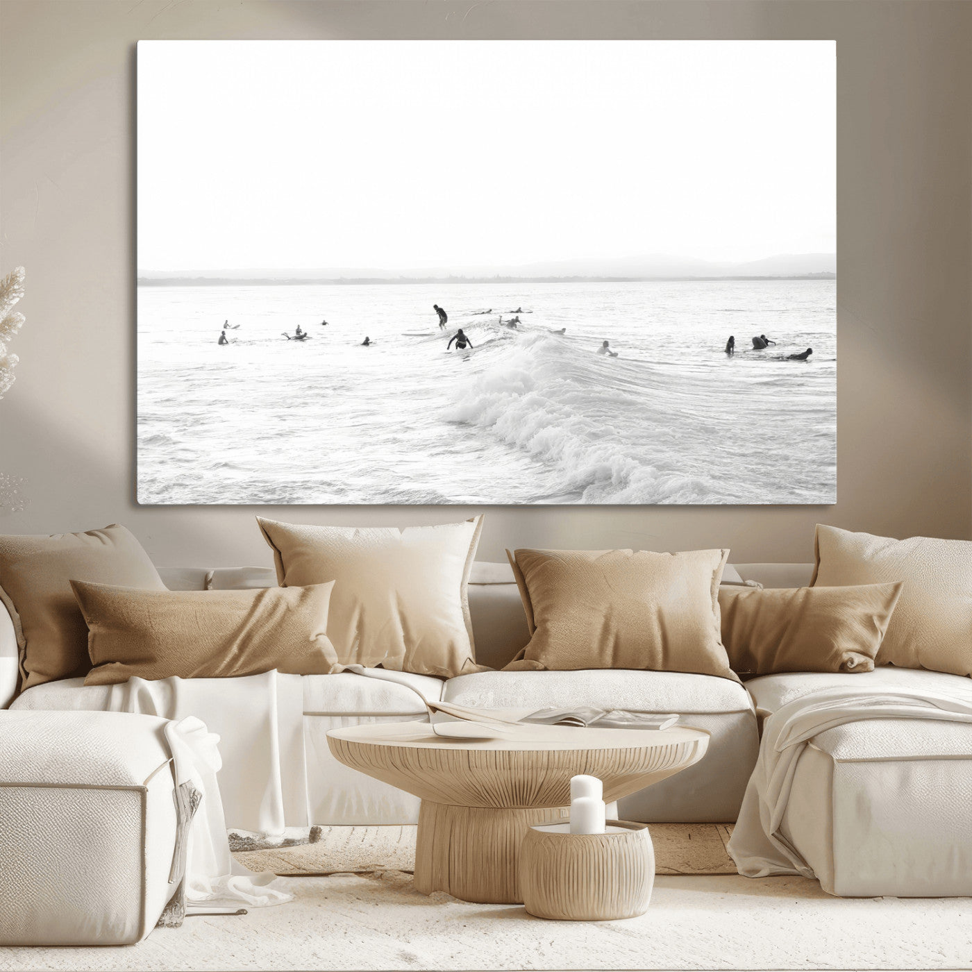 33449548-MGV-CV-36X24 - Surf Crowd Motion Wall Art – Active Surfers & Ocean Waves Canvas Print, Dynamic Water and Coastal Horizon for Living Room or Sea Adventure Decor