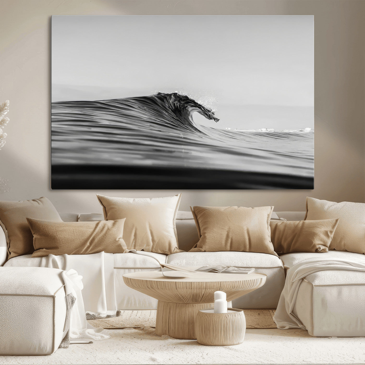 -Black Wave Wall Art Canvas Print, Framed Abstract Surf Art Picture Print, Minimalist Ocean Perfect Minimalist Coastal Decor Artwork