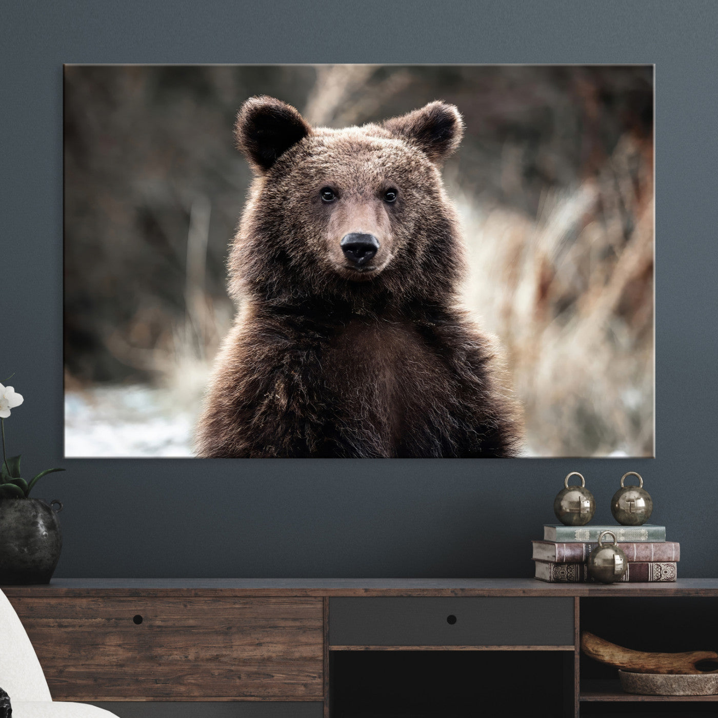 -Brown Bear Wall Art Canvas Print, Framed Wildlife Art Picture Print, Woodland Perfect Cabin Decor
