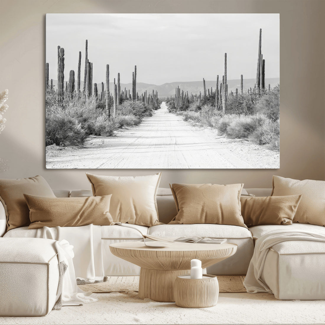 Winter Desert Wall Art Canvas Print, Framed Cactus Path Southwestern Artwork