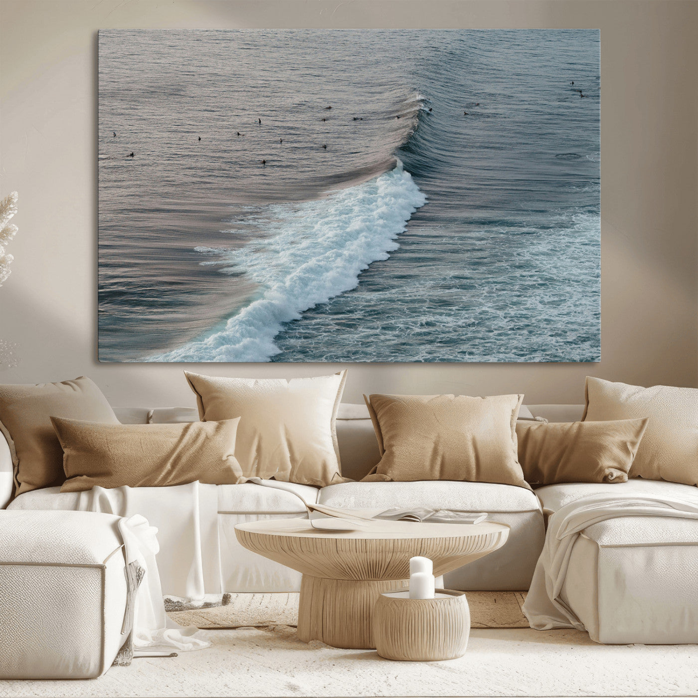 23077324-MGV-CV-36X24-Ocean Waves Wall Art Canvas Print – Framed Coastal Serenity Surf Nature Scene Artwork for Home Office