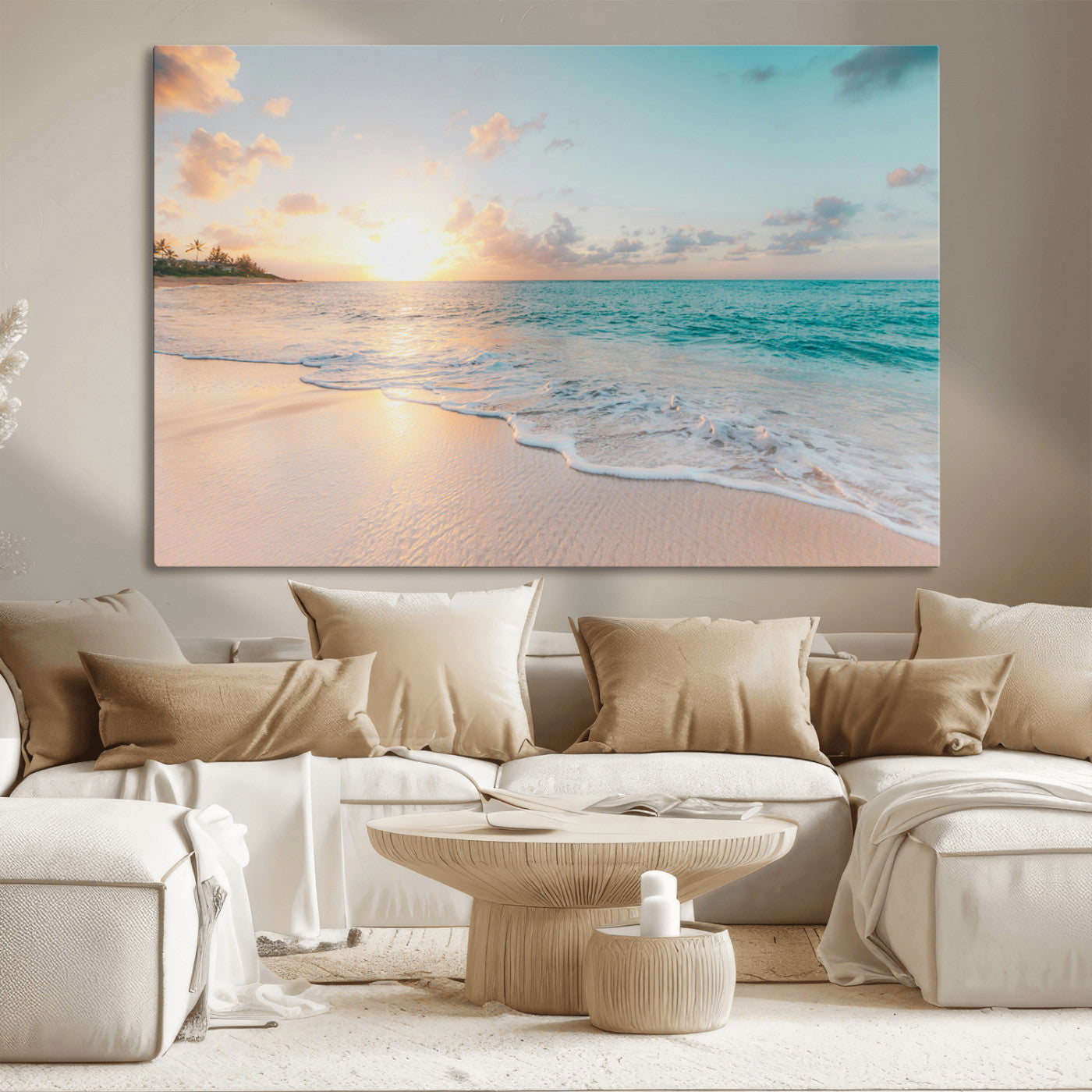 94538225-MGV-CV-36X24-Beach Sunset Wall Art Canvas Print – Framed Ocean Waves Summer Escape Coastal Nature Scene Artwork for Home Office