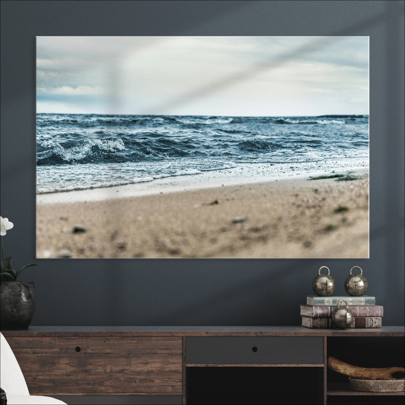 81812590-MGV-CV-36X24-Ocean Wall Art Canvas Print – Moody Coastal Seascape Scene Framed Beach Waves Nature Artwork for Home Office