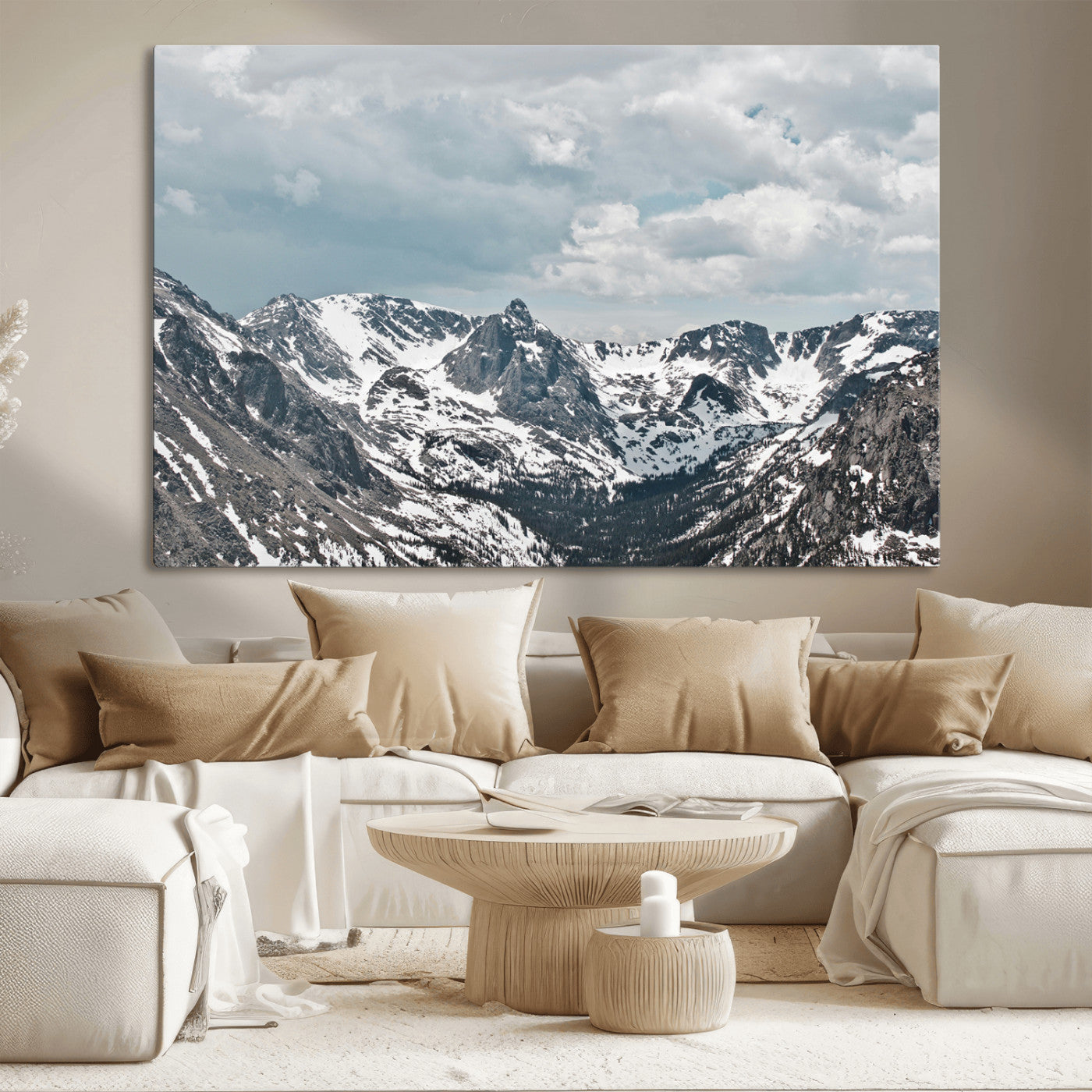 94074619-MGV-CV-36X24-Snowy Peaks Wall Art Canvas Print – Alpine Wilderness Mountain Escape Winter Serenity Artwork for Home, Office