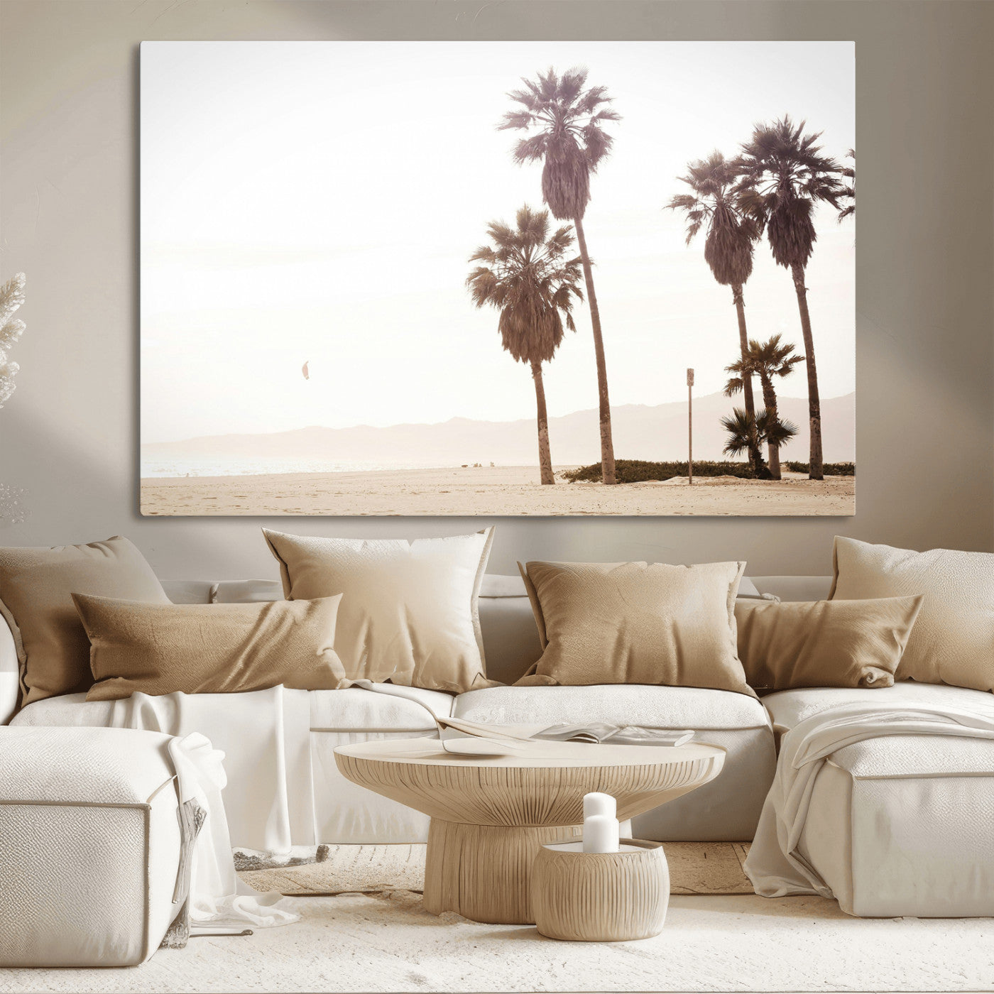 -Coastal Light Wall Art Canvas Print – Relaxing Shoreline Minimalist Ocean Tropical Serenity Artwork for Home, Office