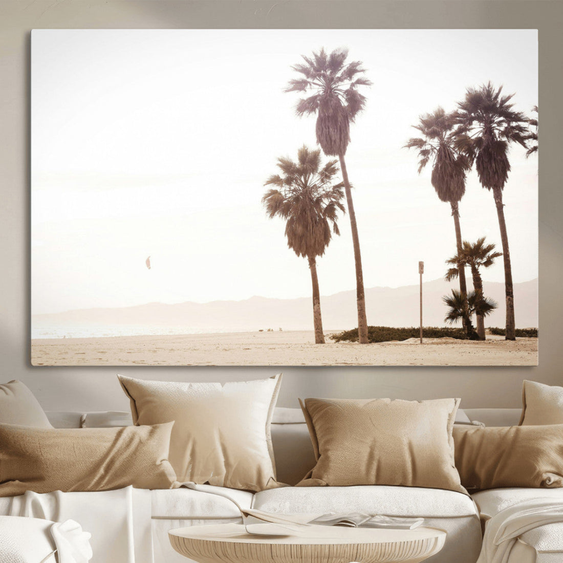Coastal Light Wall Art Canvas Print, Framed Relaxing Shoreline Art, Minimalist Ocean Tropical Decor