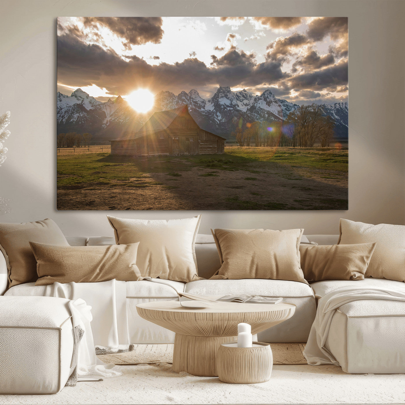 52555760-MGV-CV-36X24-Snowy Peaks Wall Art Canvas Print – Rustic Mountain Landscape Nature Escape Winter Forest Artwork for Home, Office
