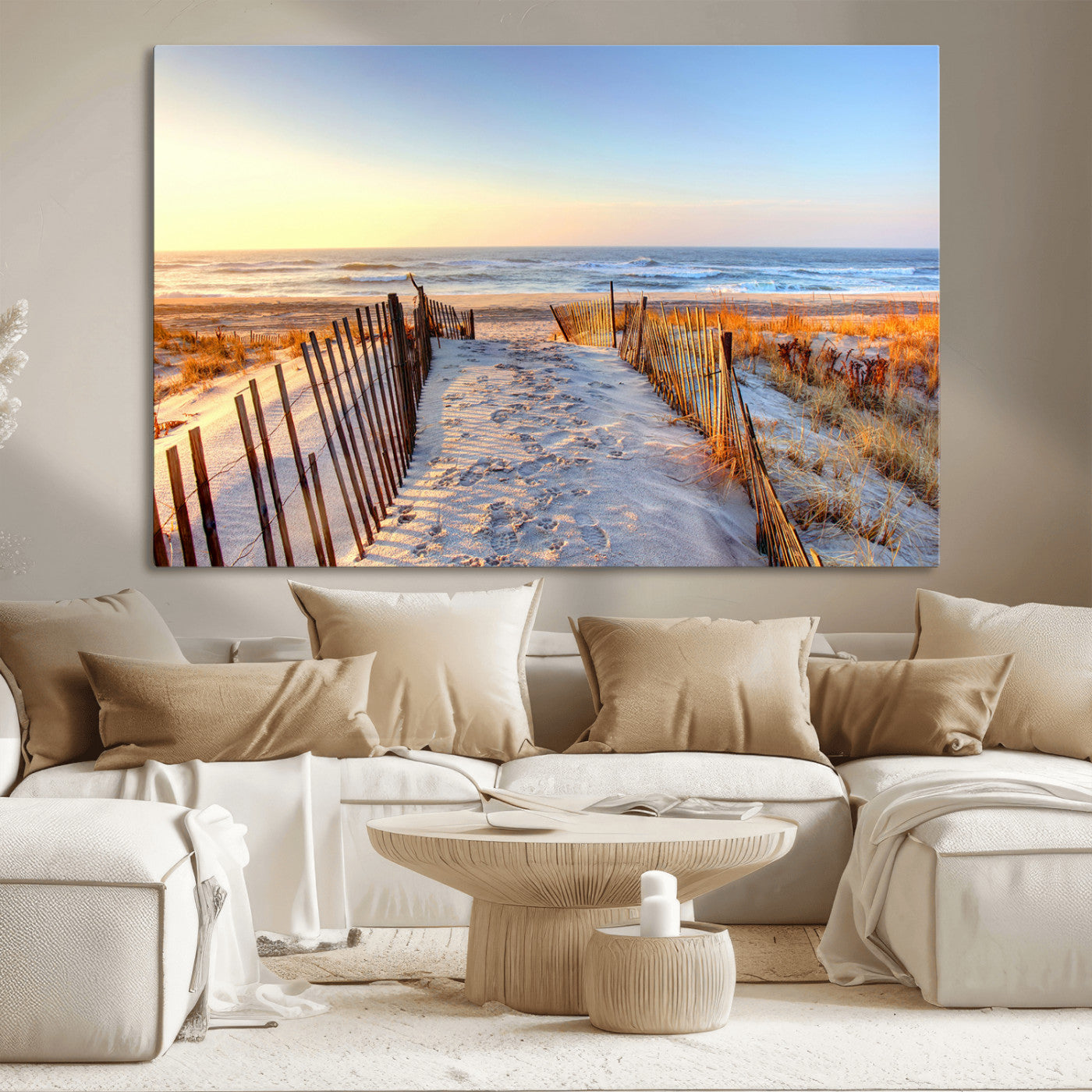 73351887-MGV-CV-36X24-Ocean Sunset Wall Art Canvas Print – Nautical Beach Photography Summer Coastal Serenity Artwork for Home, Office