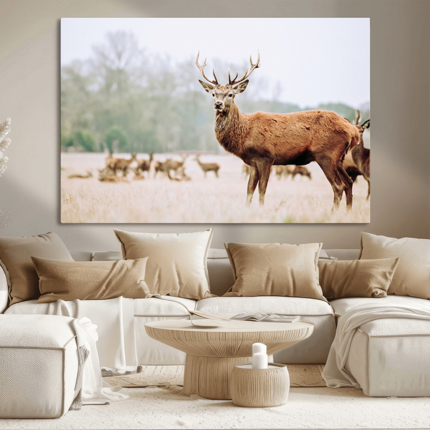 53240224-MGV-CV-36X24-Rustic Deer Wall Art Canvas Print – Forest Woodland Stag Nordic Animal Scenic Nature Artwork for Home, Cabin