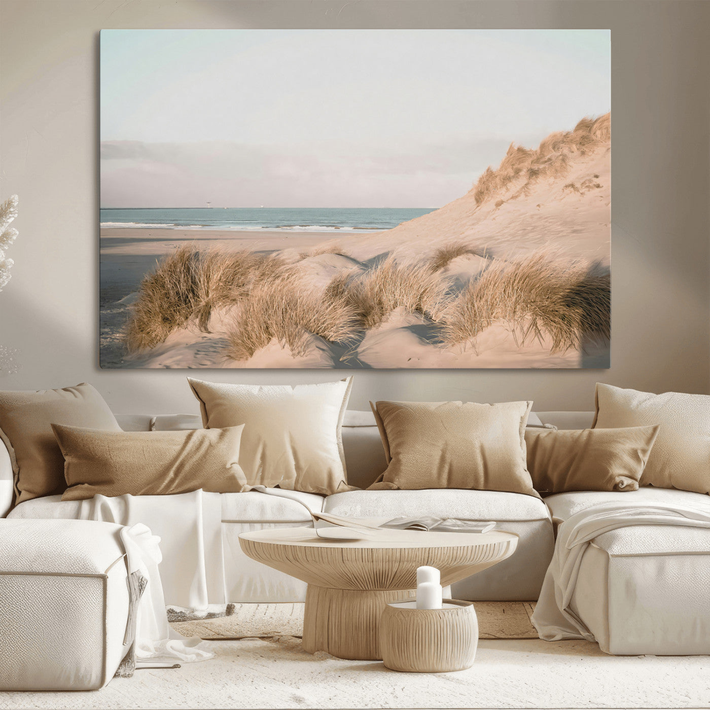 -Beach Landscape Wall Art Canvas Print – Framed Sand Dune Photography Minimalist Seascape Artwork for Home Office