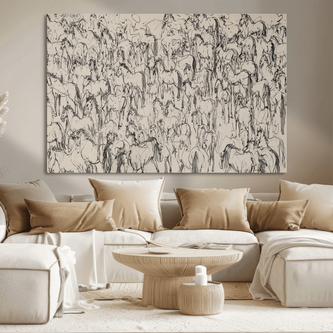 12358908-MGV-CV-36X24-Wild Horse Stampede Wall Art Canvas Print – Monochrome Running Horses Dynamic Motion Elegant Artwork for Home, Office