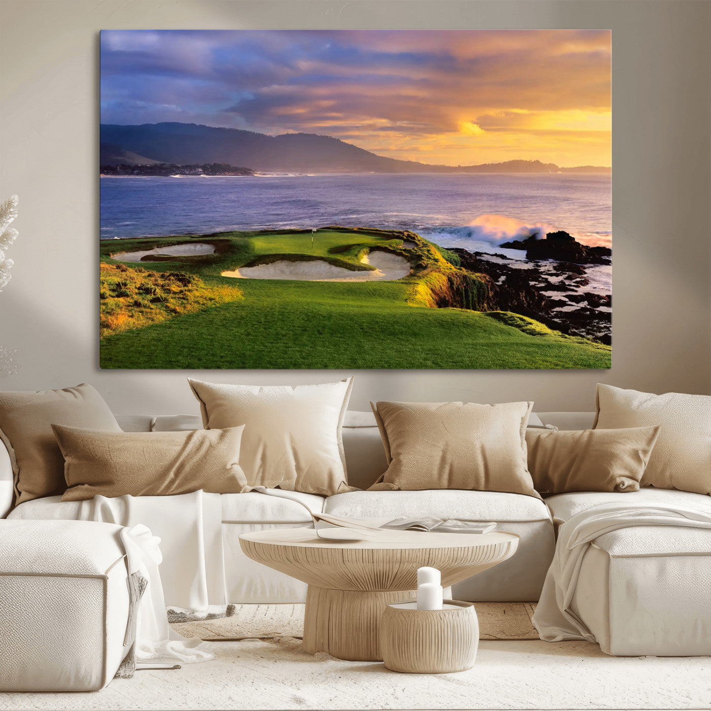 73699248-MGV-CV-36X24-Pebble Beach Golf Wall Art Canvas Print – Iconic Coastal Golf Course Artwork for Home, Office, Living Room