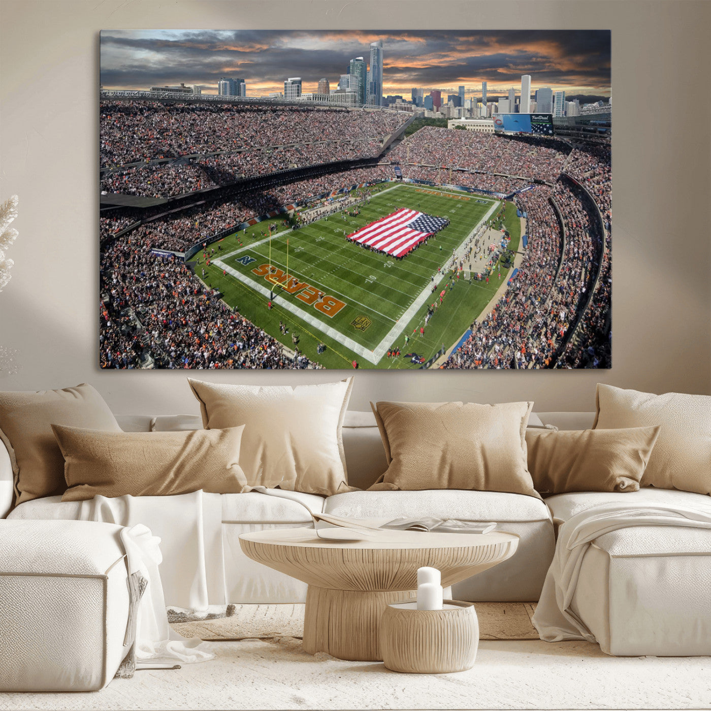 98106777-MGV-CV-36X24-Chicago Bears Soldiers Field Wall Art Canvas Print – Framed Football Stadium Artwork for Home, Office, Living Room